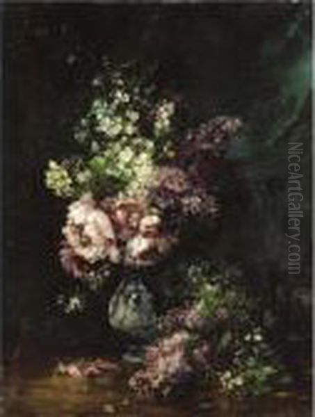 Flowers Oil Painting by Albert Tibule Furcy De Lavault