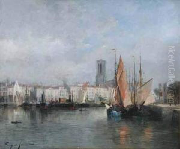 Vue Du Port De La Rochelle Oil Painting by Albert Tibule Furcy De Lavault