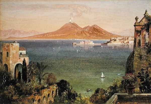 Vesuvius and Castel del Oro, Naples, seen from Villa Cedroni, Posillippo Oil Painting by Edward William Cooke