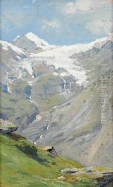 Walliser Gebirgsansicht Mit Gletscher. Oil Painting by Francois Furet