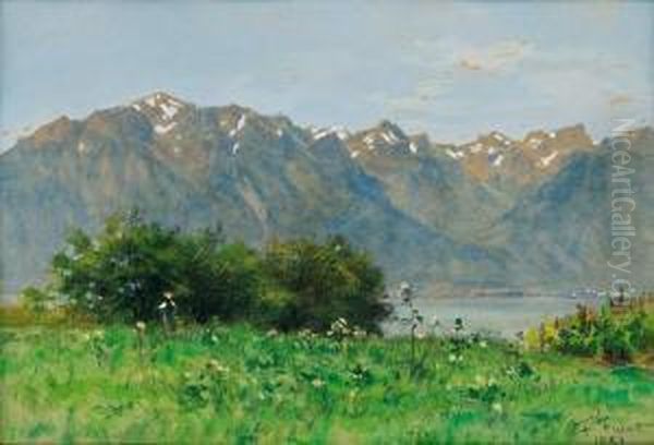 Vue Du Lac Leman Et Desalpes Oil Painting by Francois Furet