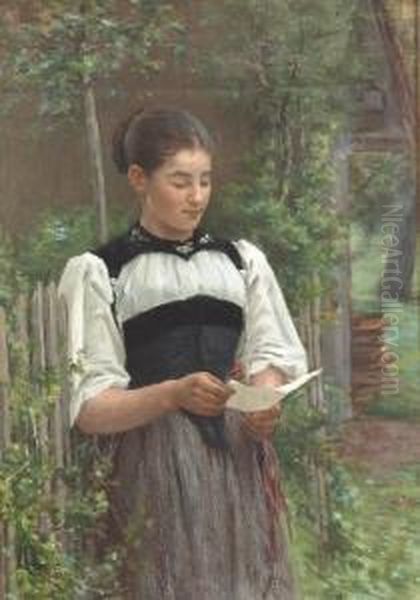 Junges Madchen In Tracht Beim Lesen Eines Briefes. Oil Painting by Francois Furet