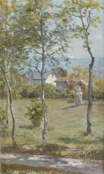 Sommerliche Landschaft Mit Spaziergangerinnen. Oil Painting by Francois Furet