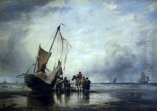 Hog Boat on the Sands, Brighton Oil Painting by Edward William Cooke