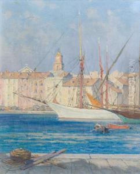 Hafenpartie Mit Schiffen Vor St-tropez. Oil Painting by Francois Furet