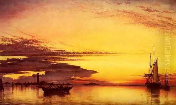 Sunset On The Lagune Of Venice - San Georgio-In-Alga And The Euganean Hills In The Distance Oil Painting by Edward William Cooke