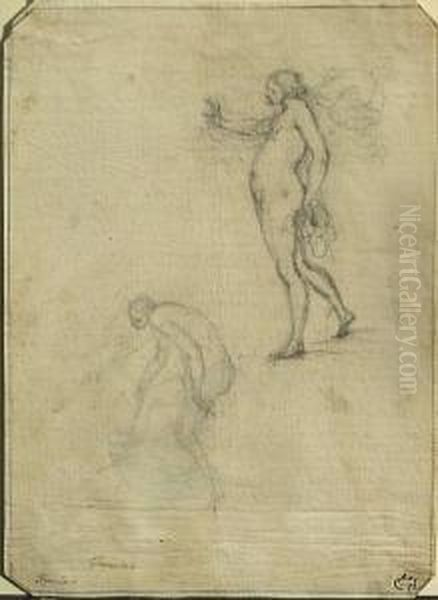 A Sheet Of Figure Studies: Two Women Oil Painting by Francesco Furini