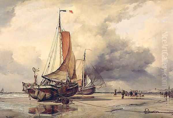 Dutch Pincks, Scheveningen, 1860 Oil Painting by Edward William Cooke