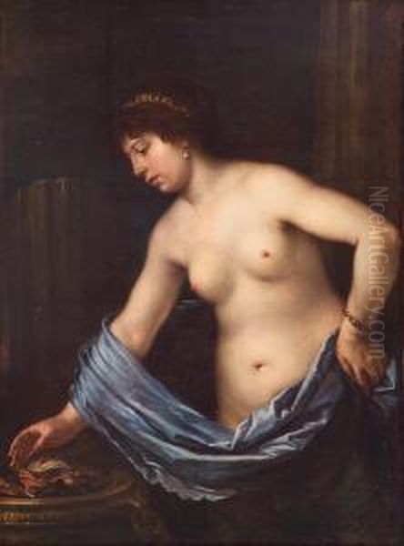 A Nude Woman Holding Her Hand Over A Brazier Of Coals Oil Painting by Francesco Furini