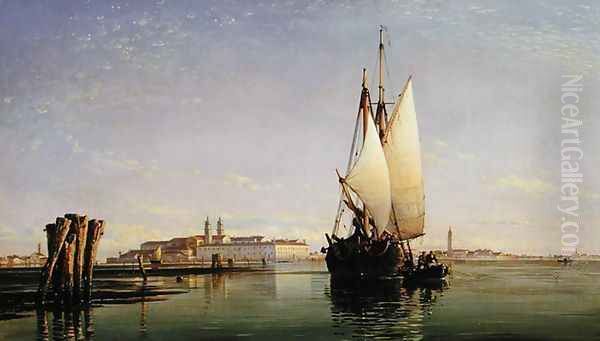 The Euganean Hills and the Laguna of Venice - Trabaccola Waiting for the Tide, Sunset, 1853 Oil Painting by Edward William Cooke