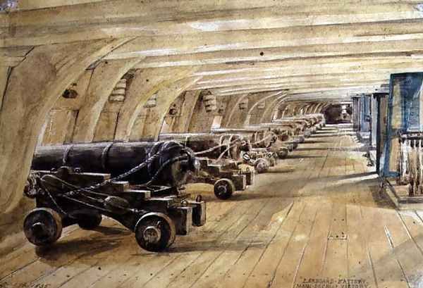 Larboard Battery, Main Deck of the Victory, 16 September 1835 Oil Painting by Edward William Cooke