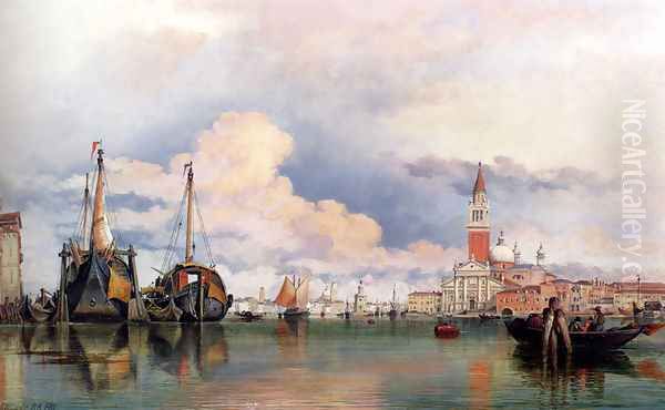 The Church Of The Gesuati And Riva Delle Zattere, With San Giorgio Maggiore Looking East Oil Painting by Edward William Cooke