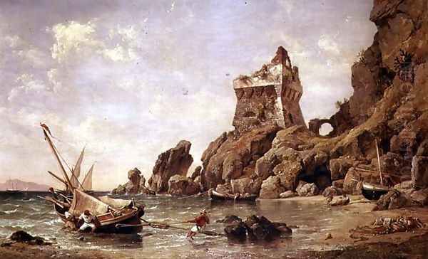 Tower of Erchia, Gulf of Salerno, 1849 Oil Painting by Edward William Cooke