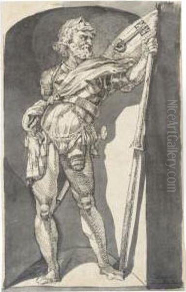 Study Of A Soldier Holding A Lance, Standing In A Niche Oil Painting by Johann Henry Fuseli