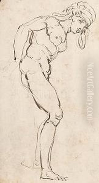 Study Of A Standing Nude Male Wearing A Turban And Turned To The Right Oil Painting by Johann Henry Fuseli