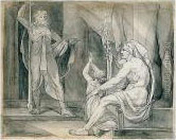 Inscribed In Greek Along Right 
Border:themistocles And Along Left: Q.e.; Inscribed (in The Hand Of 
Dawson Turner) Themistocles At The Court Of Admetus/original Drawing By 
Mr Fuseli/given Me By Mr.roscoe In 1825 On The Reverse Oil Painting by Johann Henry Fuseli