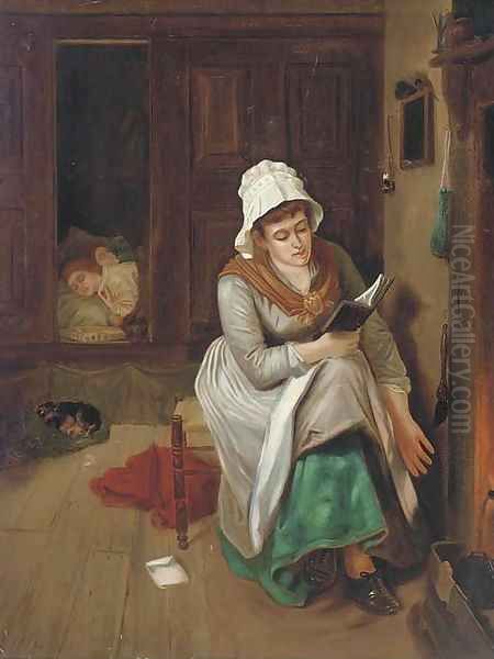 A quiet read by the fire Oil Painting by Edward William Cooke