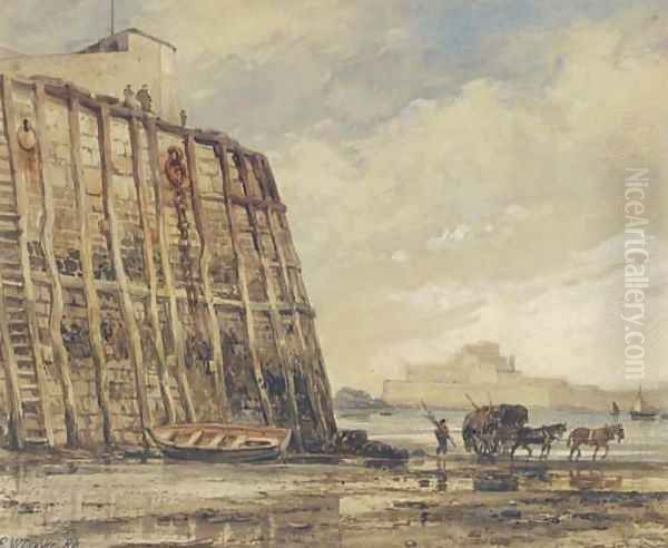 Pier-Head. St. Heliers, Jersey Oil Painting by Edward William Cooke