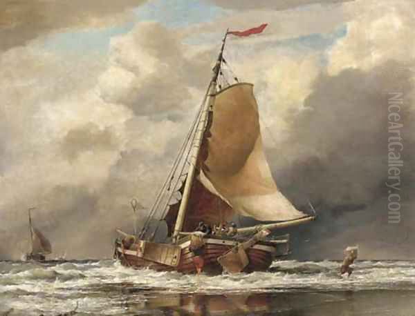 Scheveling Landing fish, coast of Holland Oil Painting by Edward William Cooke