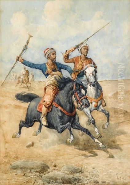 Arab Horsemen Oil Painting by Giuseppe Gabani