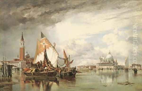 San Giorgio Maggiore and the Salute, Venice, with Fishing Craft of Chioggia and the Lagune Oil Painting by Edward William Cooke