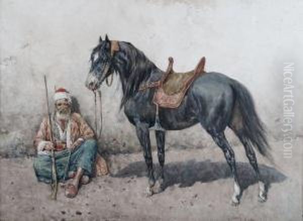 Man With Horse Oil Painting by Giuseppe Gabani