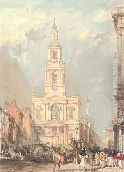 St Mary-le-Strand, London Oil Painting by Edward William Cooke