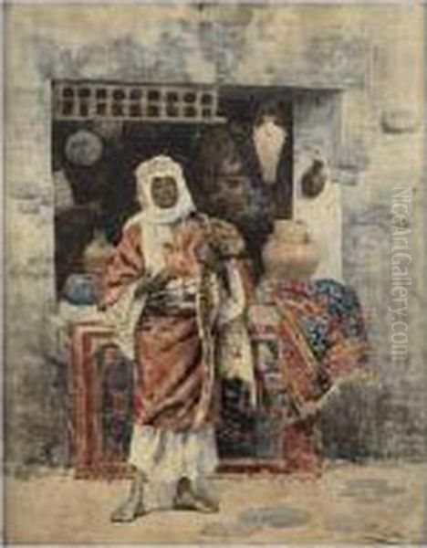 Jeune Marchand Devant Sa Boutique Oil Painting by Giuseppe Gabani