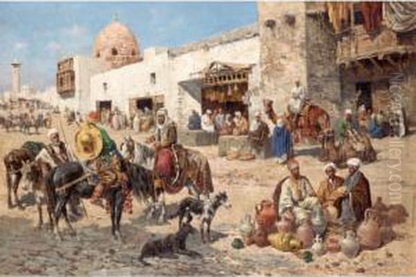 Arab Marketplace Oil Painting by Giuseppe Gabani