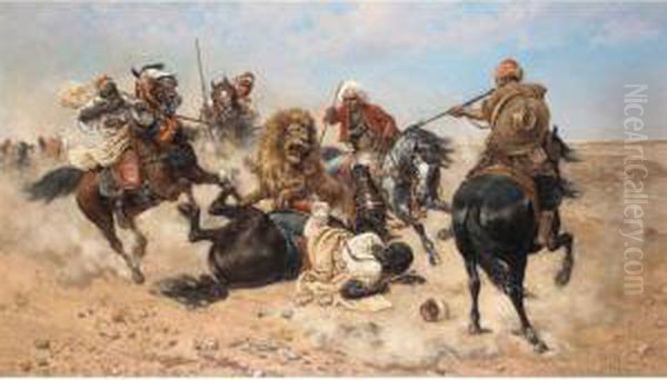 The Lion Hunt Oil Painting by Giuseppe Gabani