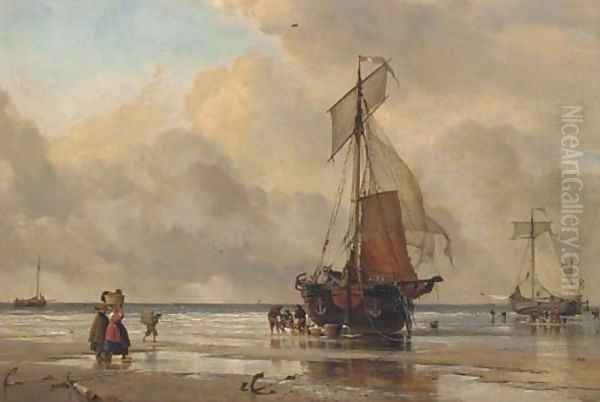 On the sands at Scheveningen Oil Painting by Edward William Cooke