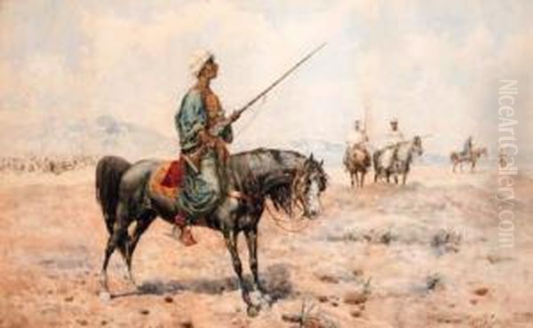 Horsemen Guarding An Encampment Oil Painting by Giuseppe Gabani