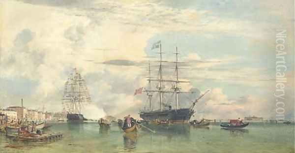 The Arrival of Otho, ex-King of Greece, at Venice, 29th October, 1862, in H.M. Corvette 'Scylla', 21 guns, Captain Rowley Lambert Oil Painting by Edward William Cooke