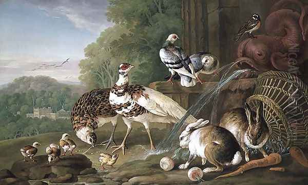 Birds and Rabbits Oil Painting by Pieter Casteels