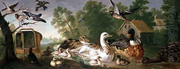 Ducks and Birds in a landscape Oil Painting by Pieter Casteels