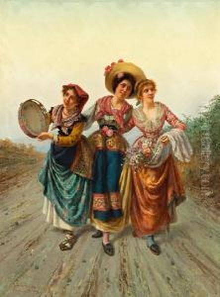 Three Young Beauties Oil Painting by Pietro Gabrini