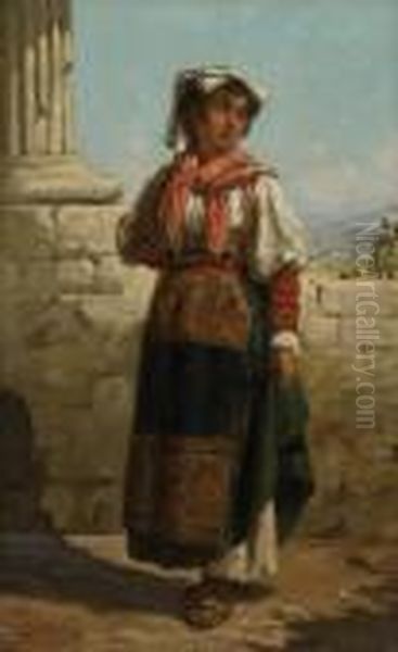 Neapolitan Girl Oil Painting by Pietro Gabrini