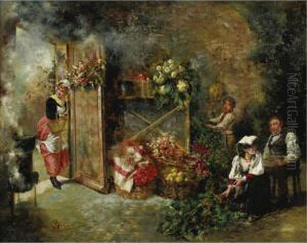 A Fragrant Kitchen Oil Painting by Pietro Gabrini