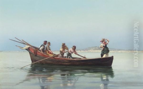 An Outing On The Bay Of Naples Oil Painting by Pietro Gabrini