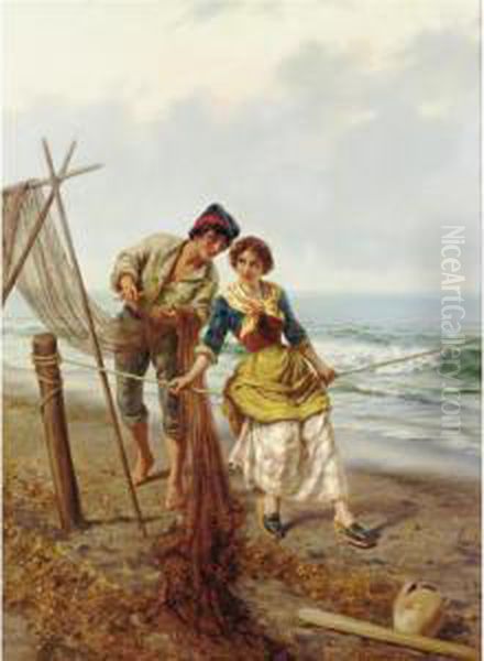 The Fisherman's Net Oil Painting by Pietro Gabrini