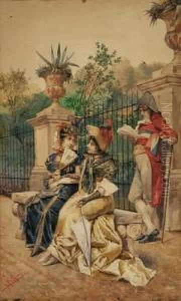 Conversazione In Giardino Oil Painting by Pietro Gabrini