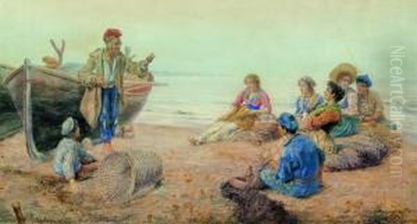 I Racconti Del Vecchio Pescatore Oil Painting by Pietro Gabrini