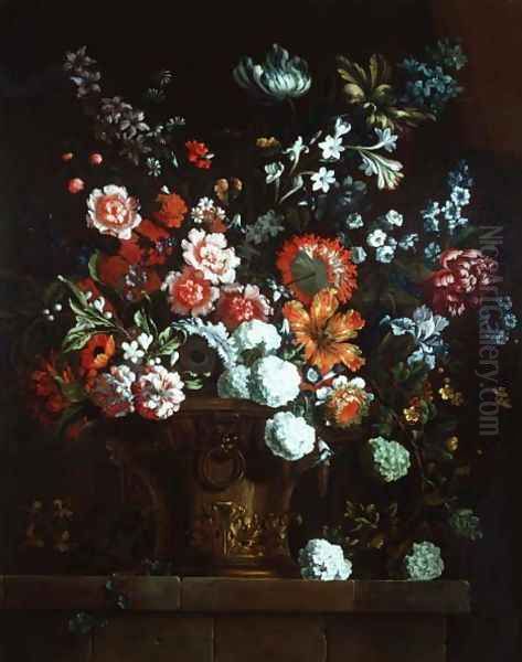 Flowers in a bronze urn Oil Painting by Pieter Casteels