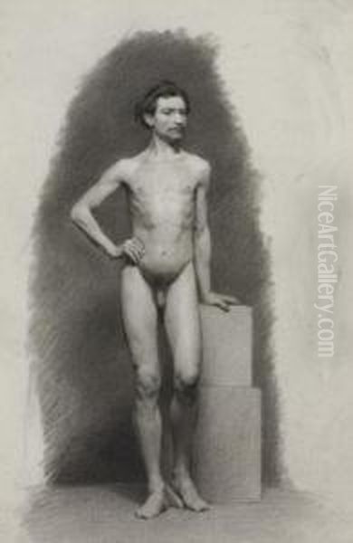 Standing Male Nude Academy Oil Painting by Pietro Gabrini