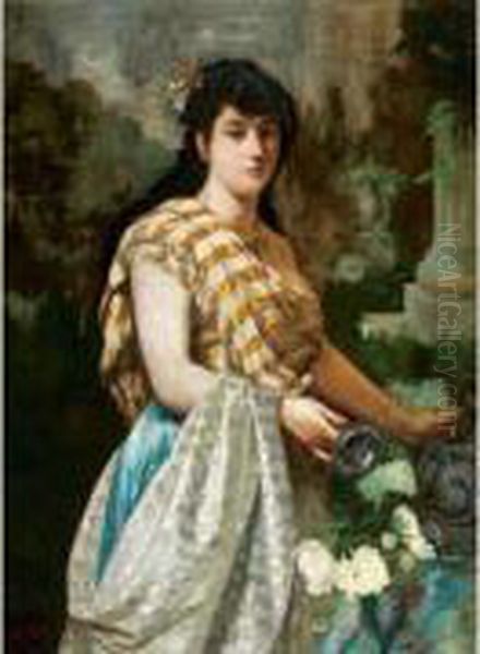 Jeune Femme A L'etole Blanche Oil Painting by Pietro Gabrini