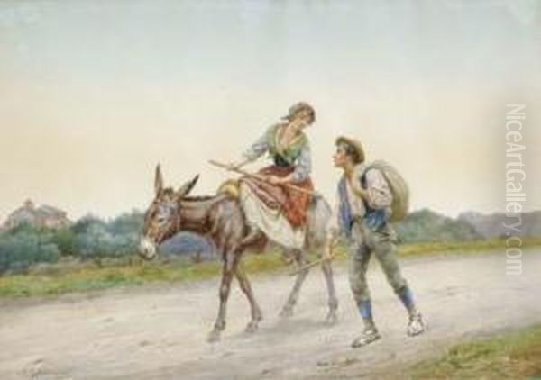 Travelling Companions Oil Painting by Pietro Gabrini