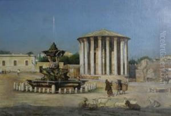 Il Tempio Di Vesta Con Figure Oil Painting by Pietro Gabrini