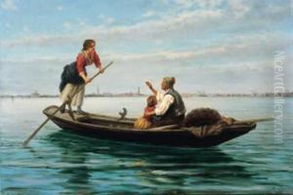 In Barca A Venezia Oil Painting by Pietro Gabrini