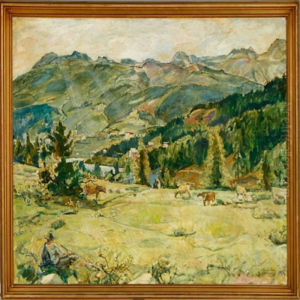 Hilly Landscape With Shepherd Oil Painting by Mogens Gad