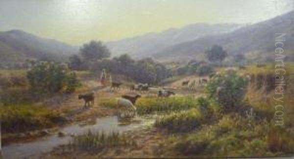 Chevres Au Paturage Oil Painting by Antoine Gadan